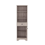 English Elm Linen Cabinet Burnedt, One Drawer, One Cabinet, Multiple Shelves, Light Gray Finish