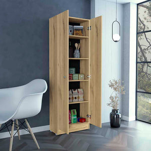 English Elm Storage Cabinet Pipestone Tall 5-Shelf Manufactured Wood Organizer with Two Doors and Durable Finish Light Oak B092122867