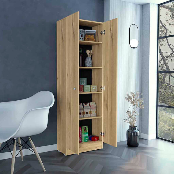 English Elm Storage Cabinet Pipestone Tall 5-Shelf Manufactured Wood Organizer with Two Doors and Durable Finish Light Oak B092122867