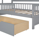 English Elm Wooden Twin Size House Bed With 2 Drawers,Kids Bed With Storage Shelf, Gray