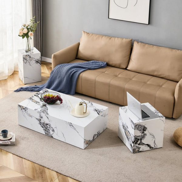English Elm 39.3*23.6*12 Walnut Grain Mdf Low Profile Coffee Table for Modern Living Rooms White W1151P433599