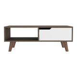 English Elm Coffee Table 2.0 Bull, One Drawer, Four Legs, Dark Brown / White Finish