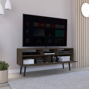 English Elm Tv Stand 60" Capacity Dark Walnut with 3 Open Shelves, 2 Adjustable Drawers, 56" Top Durable Design B092122876