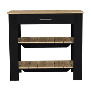English Elm Kitchen Island 40 Inches Dozza With Two Shelves, Modern Black Wengue & Light Oak Finish Design B092123276