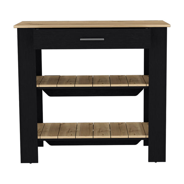 English Elm Kitchen Island 40 Inches Dozza With Two Shelves, Modern Black Wengue & Light Oak Finish Design B092123276