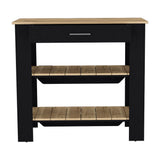 English Elm Kitchen Island 40 Inches Dozza, Two Shelves, Black Wengue / Light Oak Finish