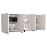 White Wall Cabinet with 4 Shelves, Glass Doors - Modern Style