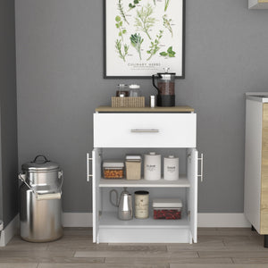 English Elm Pantry Netal White & Light Oak Cabinet with Drawer, Countertop, Steel Hinges, Durable Particleboard B092123025