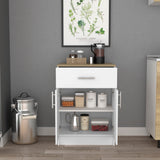 White/Light Oak Pantry Cabinet with Drawer & Shelves, Durable Steel Hinges