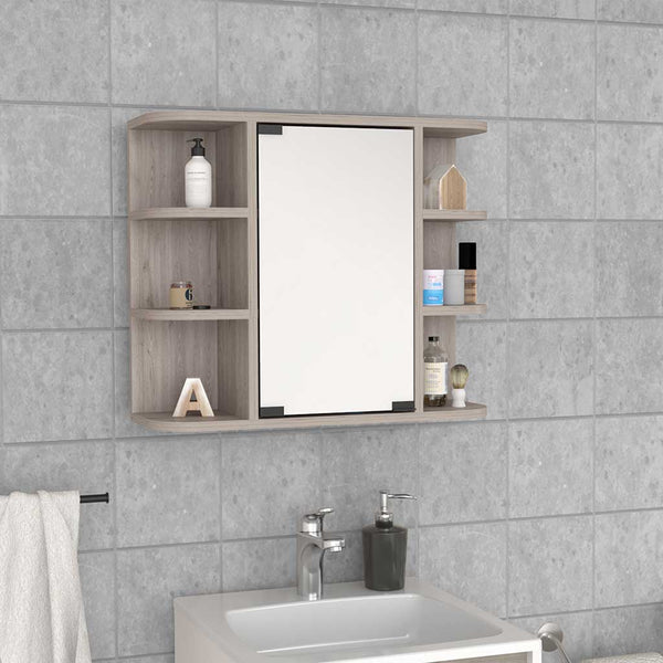 English Elm Medicine Cabinet Milano – Space-Saving Bathroom Storage With Mirror & Light Gray Finish, 6 Shelves B092123010