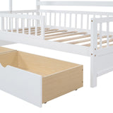 English Elm Wooden Twin Size House Bed With 2 Drawers,Kids Bed With Storage Shelf, White