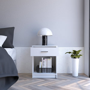 English Elm Nightstand Coco: Elegant White Design With Single Drawer & Lower Shelf For Stylish Storage Solutions B092122891