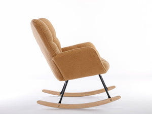 English Elm 050-teddy Fabric Glider Rocking Chair Plush Nursery Accent Seat with Wooden Base W527P176785