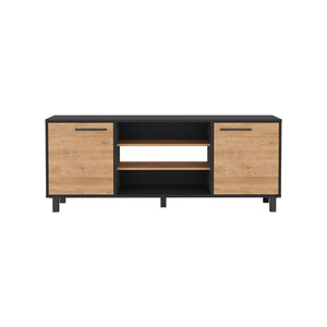 English Elm Tv Stand Washington 65" Top Surface, White Particle Board, 4 Shelves, Cabinets, Metal Legs, Durable Finish B092123103