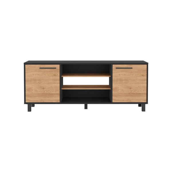English Elm Tv Stand Washington 65" Top Surface, White Particle Board, 4 Shelves, Cabinets, Metal Legs, Durable Finish B092123103