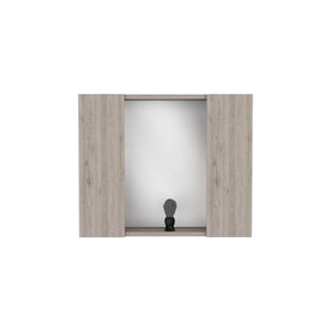 English Elm Medicine Cabinet Hops - Double-Door Storage With Mirrored Surface & Light Gray Finish For Modern Bathrooms B092122951