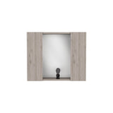 English Elm Medicine Cabinet Hops, Double Door, Mirror, One External Shelf, Light Gray Finish