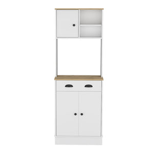 English Elm Microwave Storage Stand With 3 Doors & Drawer - Elegant White & Macadamia Finish For Your Kitchen B092123134