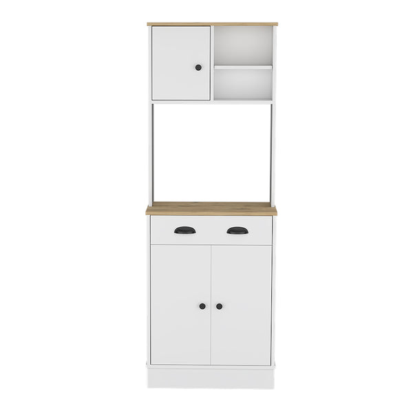 English Elm Microwave Storage Stand With 3 Doors & Drawer - Elegant White & Macadamia Finish For Your Kitchen B092123134