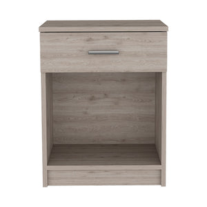 English Elm Nightstand Coco, Single Drawer, Lower Shelf, Light Gray Finish