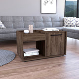 English Elm Coffee Table Dext, Single Door Cabinet, One Open Shelf, Dark Walnut Finish