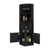 English Elm Bar Cabinet Papprika, 8 Wine Cubbies, Double Door, Black Wengue Finish