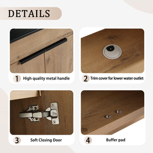 English Elm 24" Freestanding Bathroom Vanity with Black Ceramic Sink, Eco Plywood, Soft-Close Doors & Shelf W999S00102