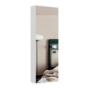 English Elm Wall Mounted Shoe Rack With Mirror Door, Single-Door White Particle Board Organizer, 10-Pair Capacity, Slim Space-Saving 54.3" H x 18.5" W x 8.1" D B092122936