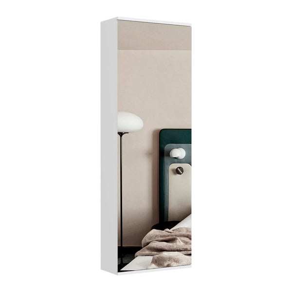 English Elm Wall Mounted Shoe Rack With Mirror Door, Single-Door White Particle Board Organizer, 10-Pair Capacity, Slim Space-Saving 54.3" H x 18.5" W x 8.1" D B092122936