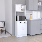 Microwave Stand with Storage, 3 Doors, Drawer - Arlington, White Finish