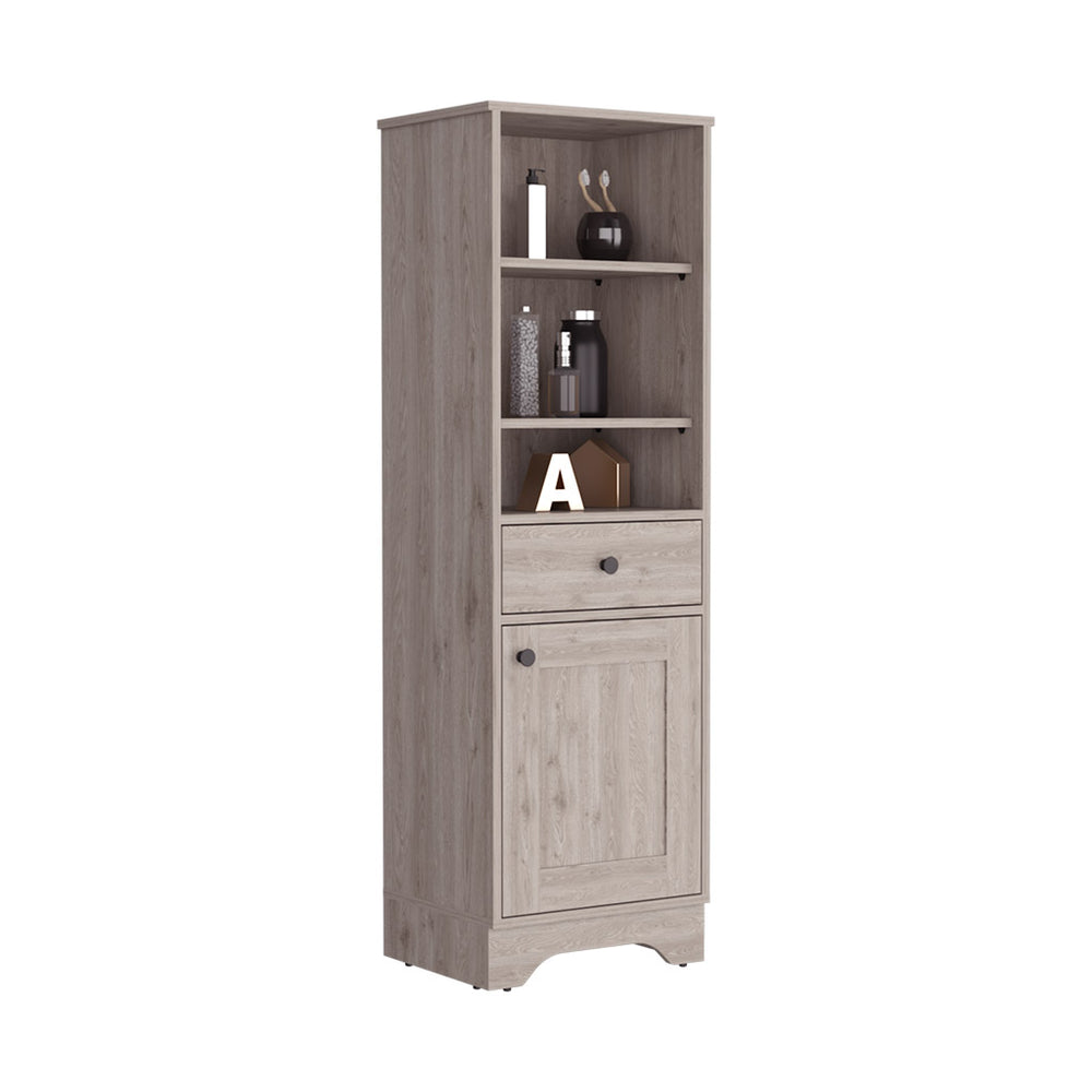 English Elm Linen Cabinet Light Gray - Stylish Compact Storage With Drawer, Open Shelves & Hidden Cabinet Space B092122878