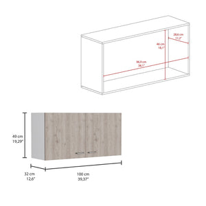 English Elm Wall Cabinet Toran - Sleek Two-Shelf Design In White & Light Gray For Modern Storage Solutions B092123088-GIGA