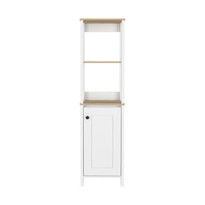 English Elm Linen Cabinet Jannes – Scandinavian-Style Storage With Open Shelves & Single Door In Light Oak/White Finish B092122959