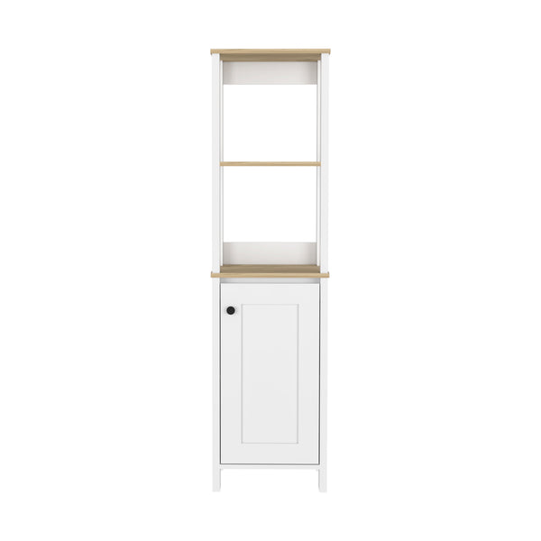 English Elm Linen Cabinet Jannes – Scandinavian-Style Storage With Open Shelves & Single Door In Light Oak/White Finish B092122959