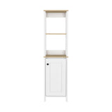 English Elm Linen Cabinet Jannes, Two Open Shelves, Single Door, Light Oak / White Finish