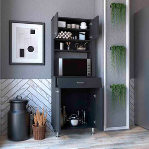 English Elm Pantry Piacenza multifunctional kitchen cabinet with microwave space, drawer, shelves for organized storage Black B092123040