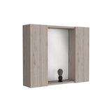 English Elm Medicine Cabinet Hops, Double Door, Mirror, One External Shelf, Light Gray Finish