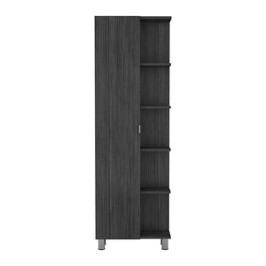 English Elm Corner Storage Cabinet with Five Open Shelves Single Door Smoky Oak Wood Finish B092123110