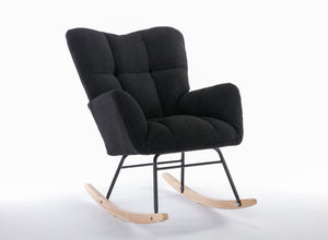 English Elm 050-teddy Fabric Glider Rocking Chair Plush Nursery Accent Seat with Wooden Base W527P176791