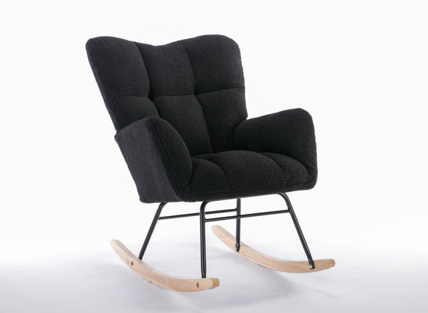 English Elm 050-teddy Fabric Glider Rocking Chair Plush Nursery Accent Seat with Wooden Base W527P176791