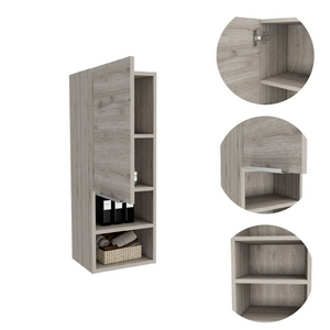 English Elm Medicine Cabinet Hazelton, Open and Interior Shelves, Light Gray Finish