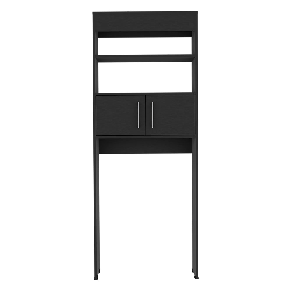 English Elm Over The Toilet Cabinet Jozz Black Wengue Finish, Double Door Storage, 2 Shelves, Slim 24.5"W x 8"D x 63"H Durable Particleboard B092122962