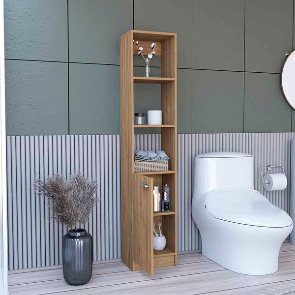 English Elm Linen Cabinet Emmett with 3 Open Shelves and Lower Storage Cabinet, 63.8" Tall Durable Pine Finish Espresso B092123330
