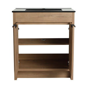 English Elm 30" Freestanding Bathroom Vanity With Black Ceramic Basin & Soft-Close Doors For Modern Spaces W999S00103
