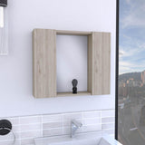 English Elm Medicine Cabinet Hops, Double Door, Mirror, One External Shelf, Light Gray Finish