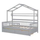 Hearth and Haven Wooden Twin Size House Bed with 2 Drawers, Kids Bed with Storage Shelf WF308872AAE WF308872AAE