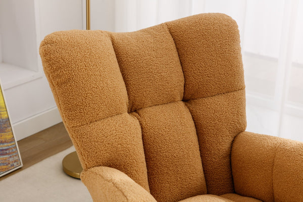English Elm 050-teddy Fabric Glider Rocking Chair Plush Nursery Accent Seat with Wooden Base W527P176785