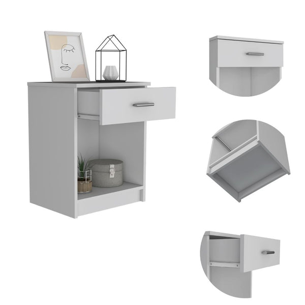 English Elm Nightstand Coco: Elegant White Design With Single Drawer & Lower Shelf For Stylish Storage Solutions B092122891