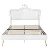 English Elm Queen Size Upholstered Bed Frame With Led Lights,Modern Upholstered Princess Bed With Crown Headboard,White