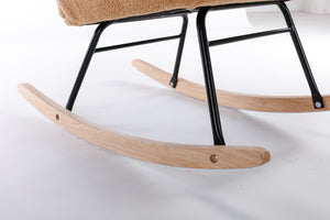 English Elm 050-teddy Fabric Glider Rocking Chair Plush Nursery Accent Seat with Wooden Base W527P176785